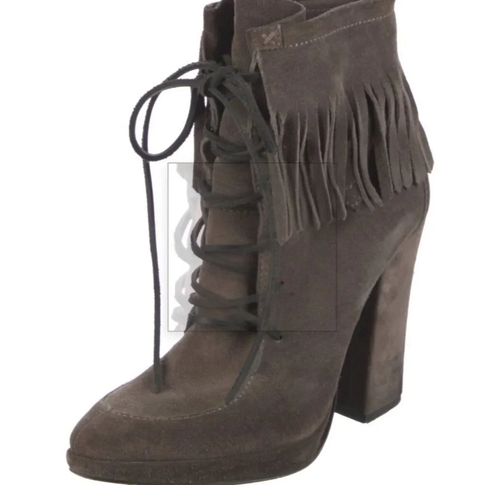 GIUSEPPE ZANOTTI Suede Fringe Lace Up Platform Festival Western Glam Boots‎ 6.5